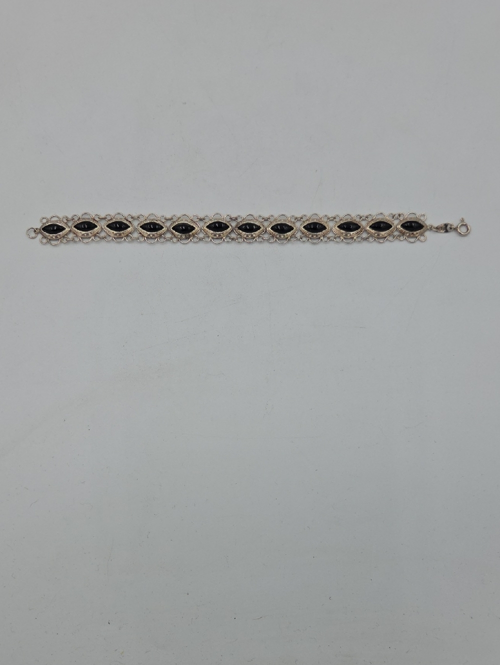 Silver Filigree Bracelet with Black Stones
